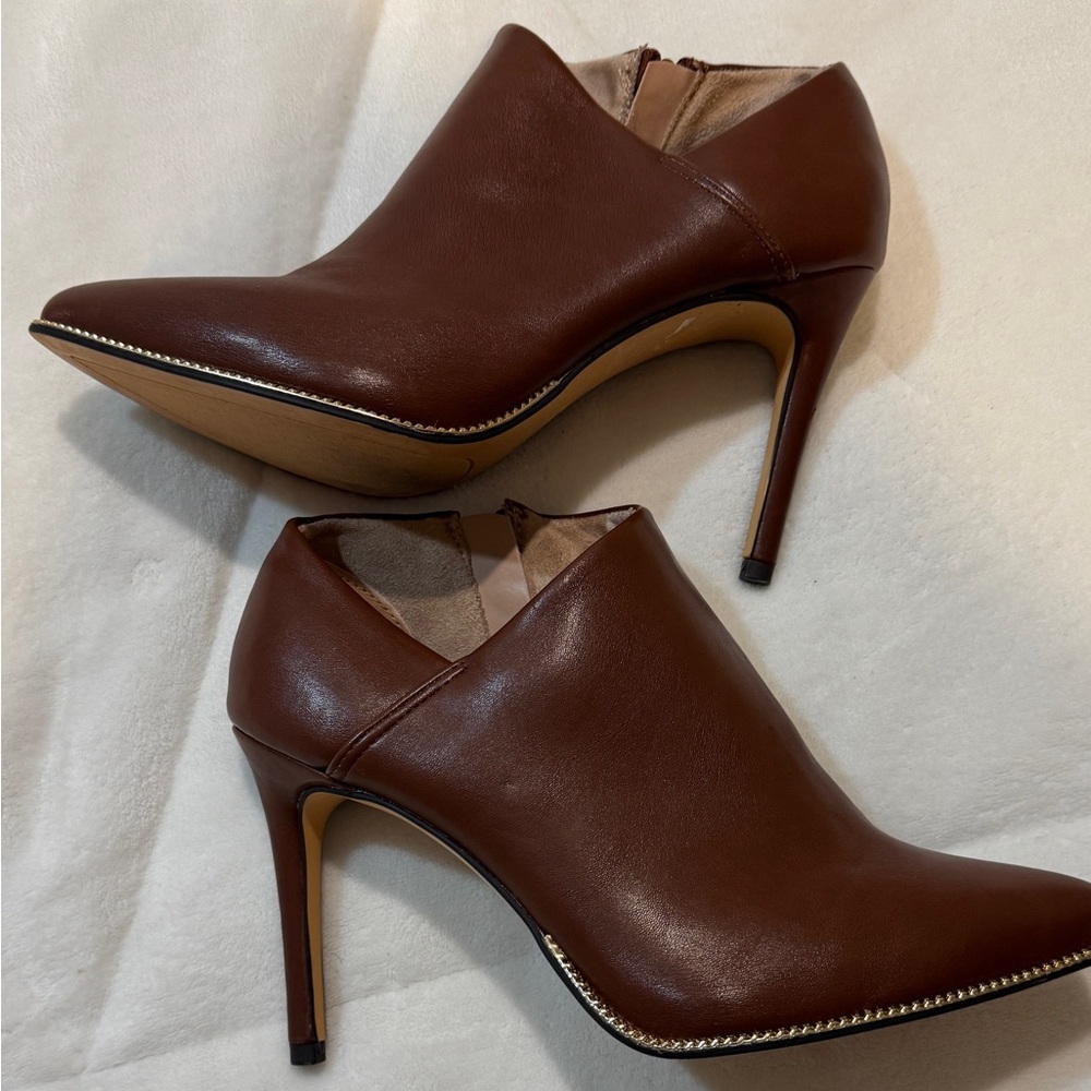BCBGeneration Brown Leather Pointed-Toe Stiletto Ankle Booties